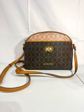 Nanette Lepore Monogram Crossbody Bag Brown Tan Logo Turn Lock